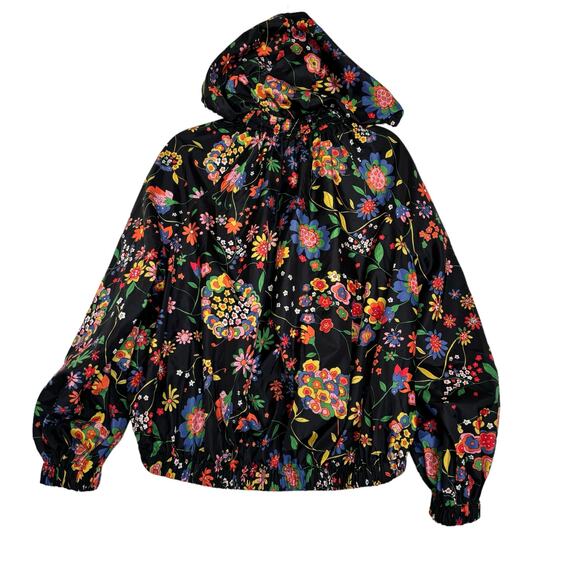 TIBI FLORAL PRINT ANORAK JACKET WITH DETACHABLE HOOD WATER REPELLENT WOMEN SZ L - Picture 8 of 15